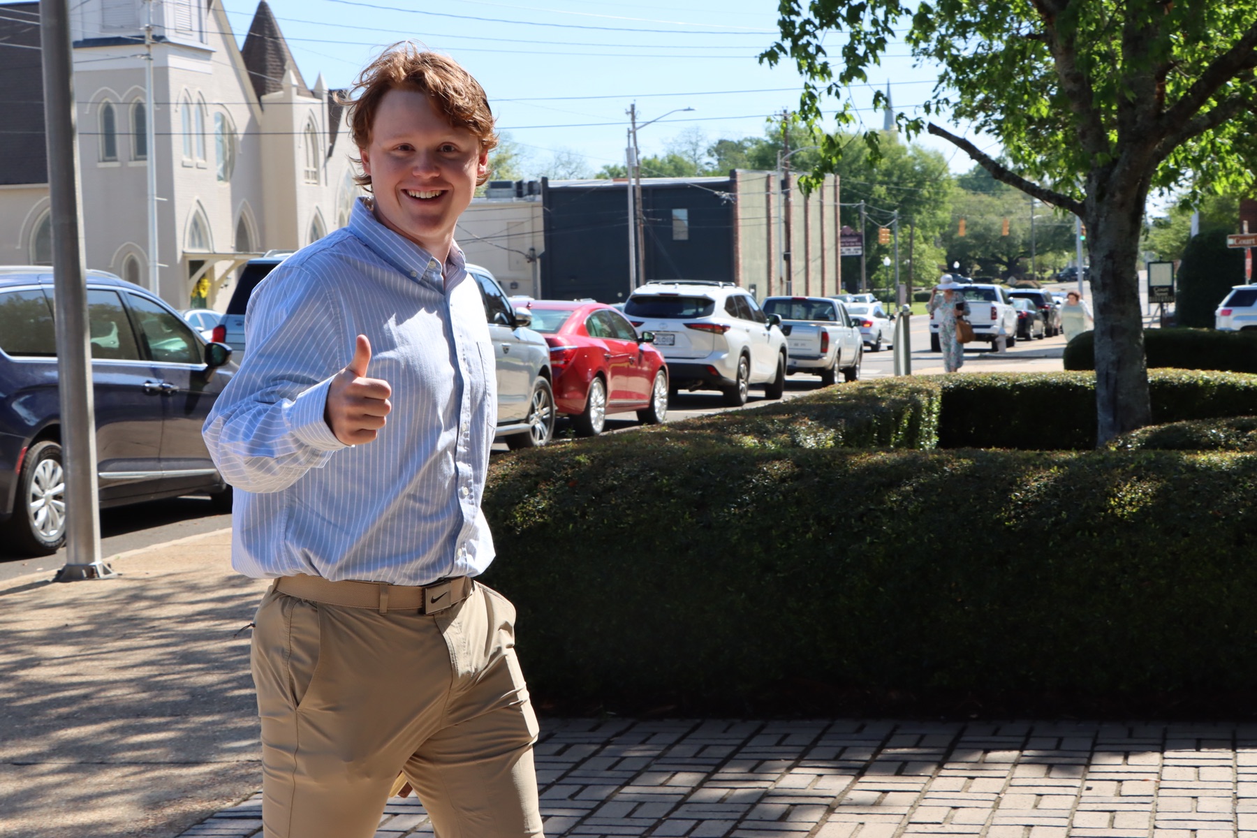 A friendly welcome outside First Baptist Church West Point
